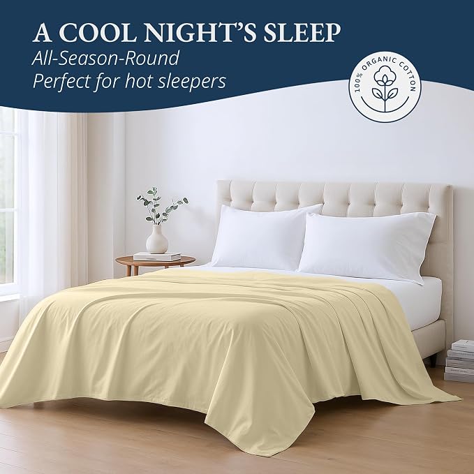 Lane Linen 100% Organic Cotton Twin XL Size Flat Sheet Only - Image 4