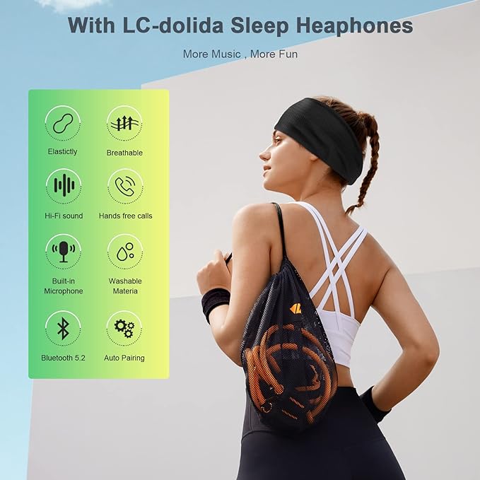 LC-dolida Sleep Headphones Headband Bluetooth 5.4, Headband Earphones Wireless - Image 2