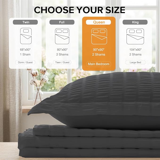 Cozyide Dark Grey Duvet Cover Queen Size, 3 Pieces Bedding Duvet Covers - Image 3
