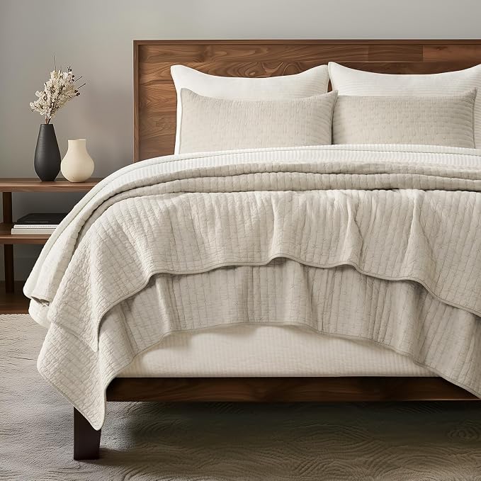 EVERGRACE Cross Stitch Pre-Washed Cotton Quilt Bedding Set King Size, Oversized - Image 8