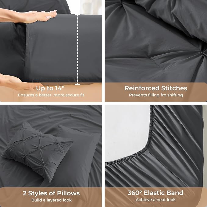 Sasttie California King Comforter Set, 7-Piece Bed in a Bag, Pintuck Bedding - Image 5
