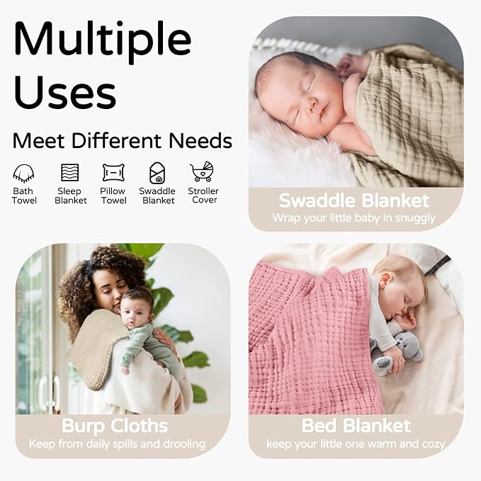 Yoofoss Hooded Baby Towels for Newborn 2 Pack 100% Muslin Organic Cotton Baby - Image 3