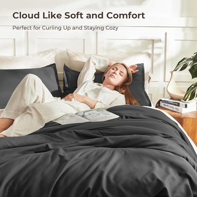 Litanika Comforter Set Dark Grey Oversized King Size, 3 Pieces Lightweight - Image 2