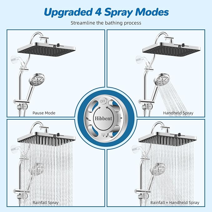 Hibbent cUPC Certified 13'' Shower Head Combo, High Pressure 5 Spray Rainfall - Image 4