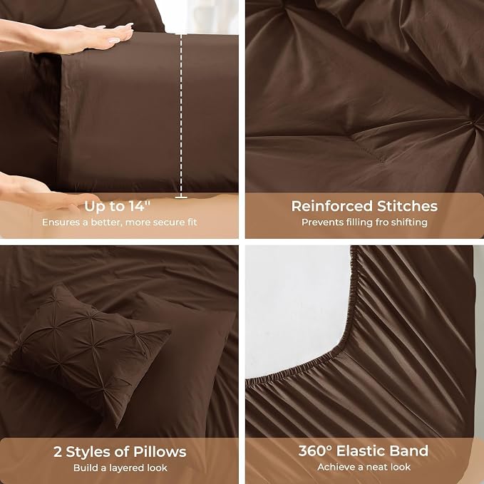 Sasttie King Size Comforter Set, 7-Piece Bed in a Bag, Pintuck Bedding Set - Image 5