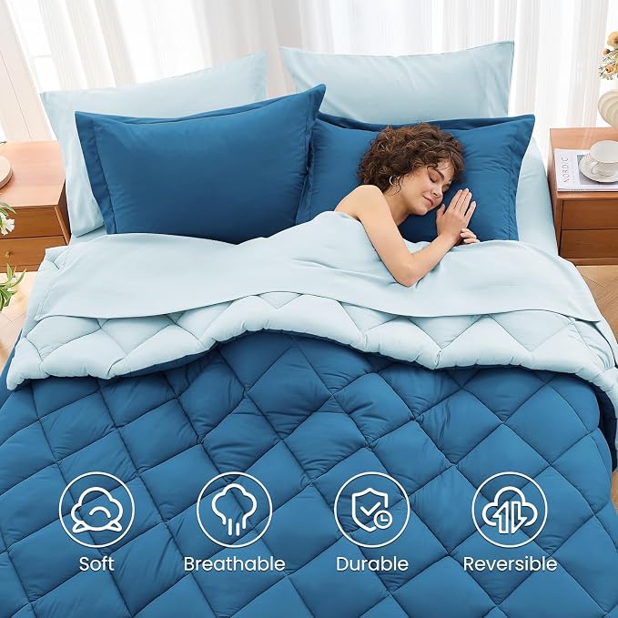 MUXHOMO 7 Pieces Queen Comforter Set, Reversible Bed in a Bag Queen Size - Image 6