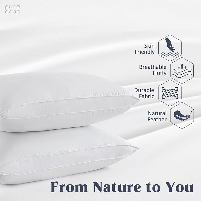 puredown® Goose Feather Down Sleeping Pillows Soft Bed Pillows - Image 2