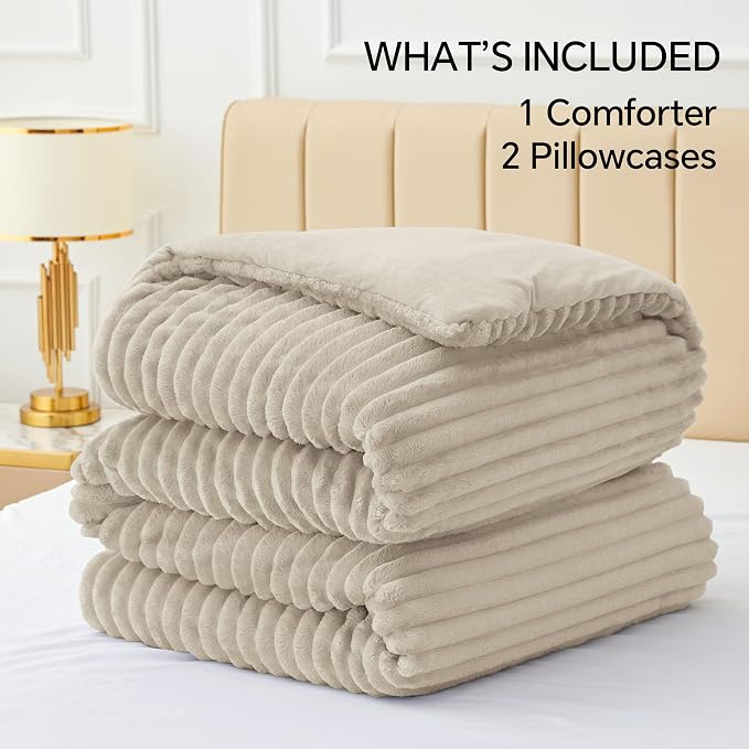 BEDELITE Fleece Queen Comforter Set -Super Soft & Warm Fluffy Linen Bedding - Image 6