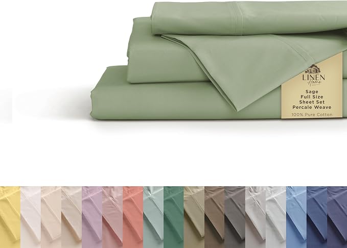 Linen Home 100% Cotton Percale Sheets Full Size, Deep Pocket, 4 Pieces Set by LINENHOME