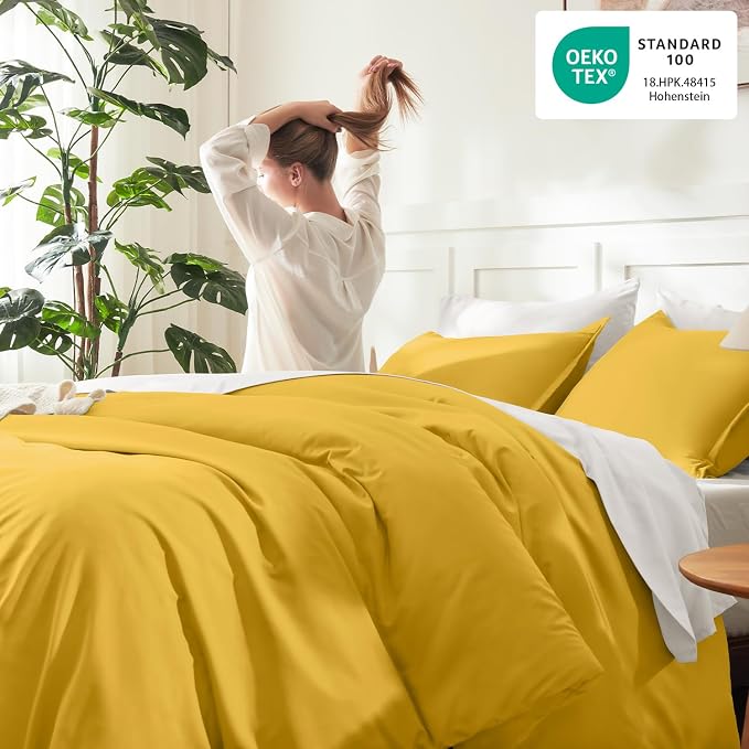 Litanika Mustard Yellow Comforter Set California King Size, 3 Pieces Cal King - Image 4