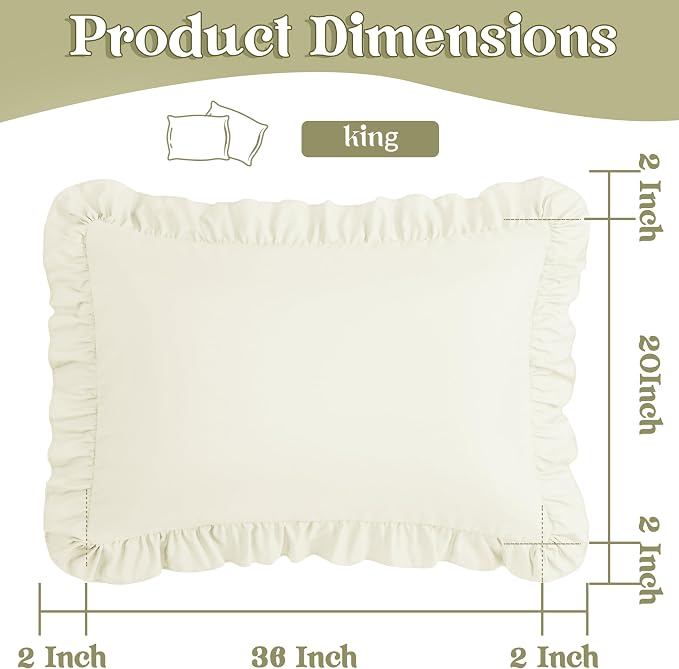KKJIAF Ruffle Pillow Cases King Size Set of 2, Ruffled Pillow Covers - Image 3