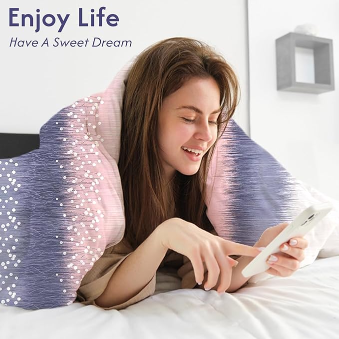 LONAVA King Patchwork 3 Pcs Duvet Cover Set, Breathable Soft Microfiber Purple - Image 4