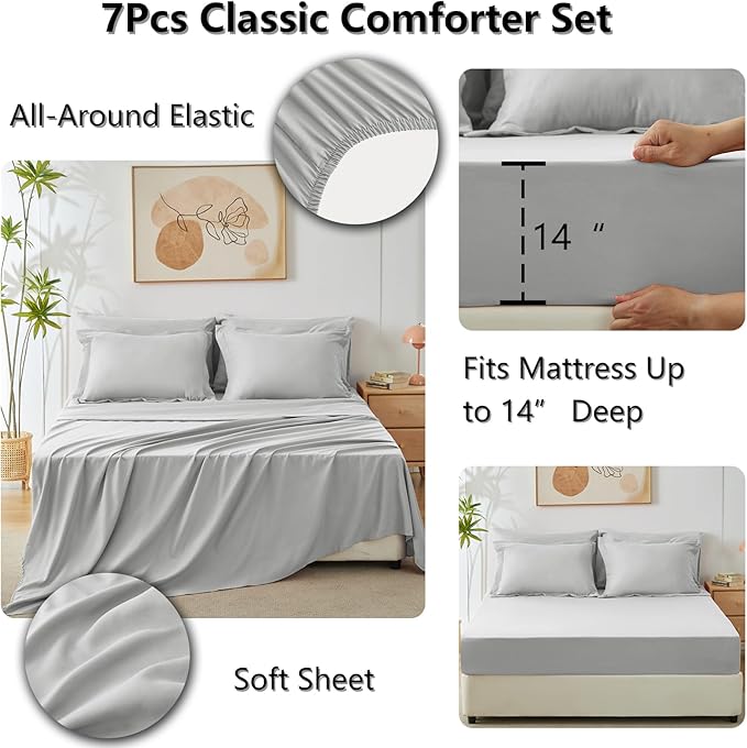 CozyLux King Size Comforter Set Light Grey - Image 5