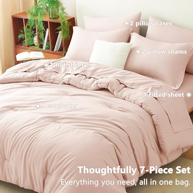 CozyLux Queen Comforter Set Blush Pink, 7 Pieces Bed in a Bag Queen Comforter - Image 6