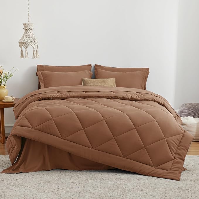Love's cabin Twin Comforter Set Mocha Mousse, 5 Pieces Twin Bed in a Bag - Image 2