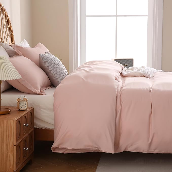 JSD Dusty Pink Duvet Cover Set Queen Size, 3 Piece Duvet Cover - Image 7