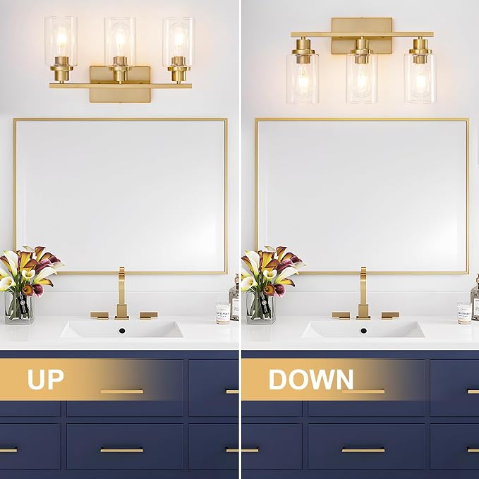 3 Light Bathroom Light Fixtures Brushed Brass Vanity Light Over Mirror Modern - Image 6