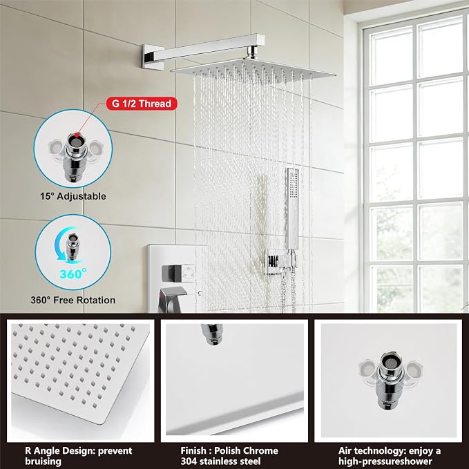 Midanya Shower System with Tub Spout, Bathtub Shower Faucet Set with Square - Image 8
