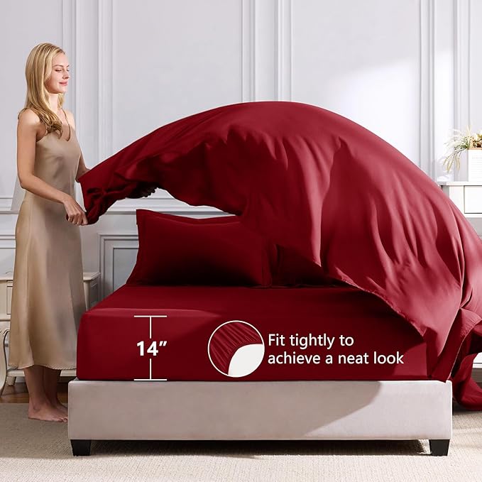CozyLux Queen Comforter Set Dark Red - Image 5