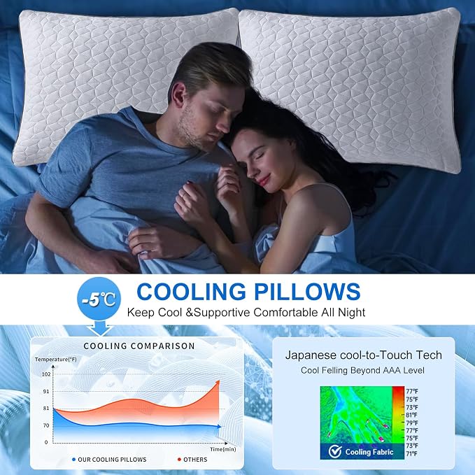 Cooling Pillows Queen Size Set of 4, Shredded Memory Foam Pillows, Adjustable - Image 3