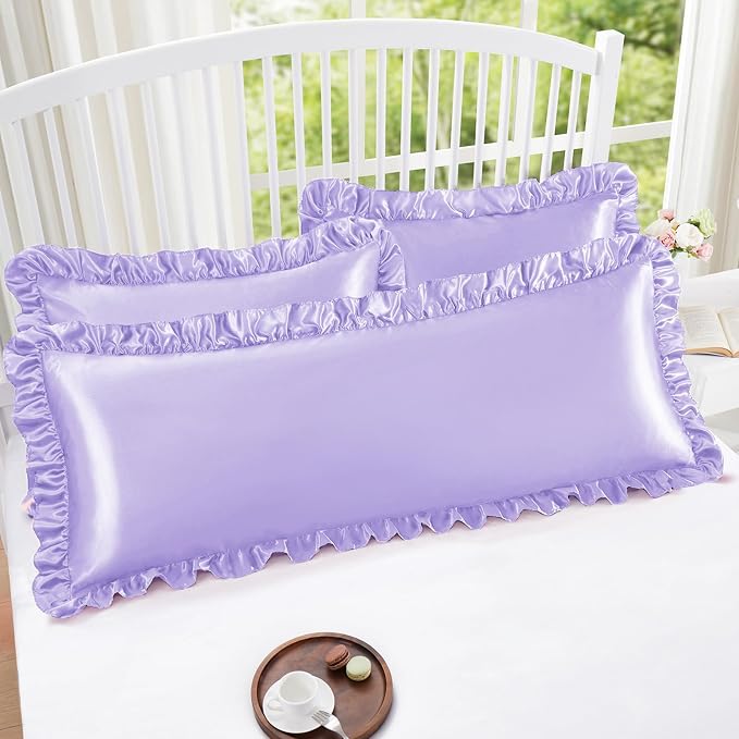 Homiest Ruffle Satin Body Pillow Cover, Silky Satin Body Pillowcase - Image 2