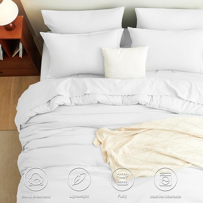 CozyLux Full Comforter Set White, 7 Pieces Bed in a Bag Soft Bedding Comforter - Image 2