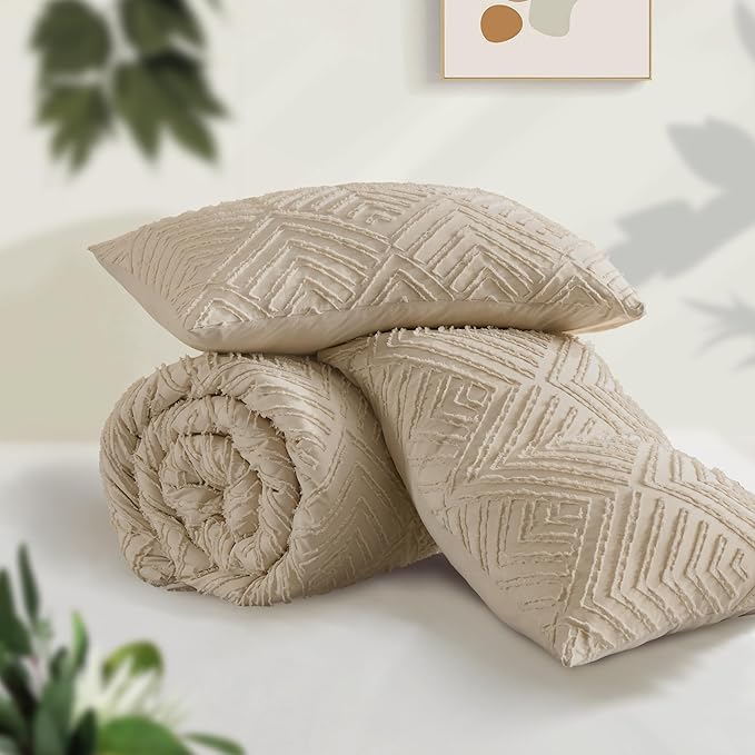 Andency Khaki California King Comforter Set, 3 Pieces Khaki Boho Bedding Set & - Image 3