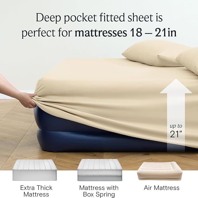 LuxClub 4 PC Queen Sheet Set, Queen Size, Deep Pockets 18" Wrinkle Free Cooling - Image 7