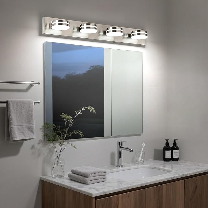 Brushed Nickel Vanity Lights for Bathroom, 4-Light Bathroom Light Fixtures Over - Image 2