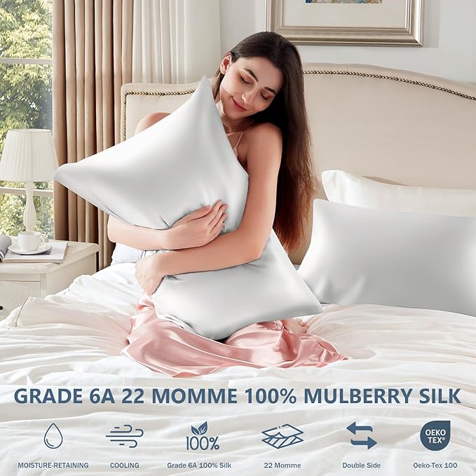 Silk Pillow Cases 2 Pack Queen Size Mulberry Silk Pillowcase Set of 2 - Image 7