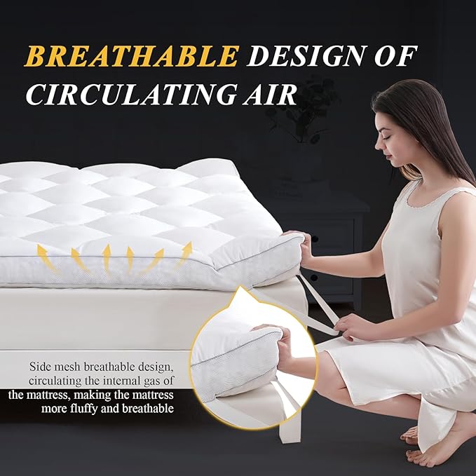 DOWNCOOL 3 Inch Queen Mattress Topper, Ultra Thick and Fluffy Supportive Memory - Image 3