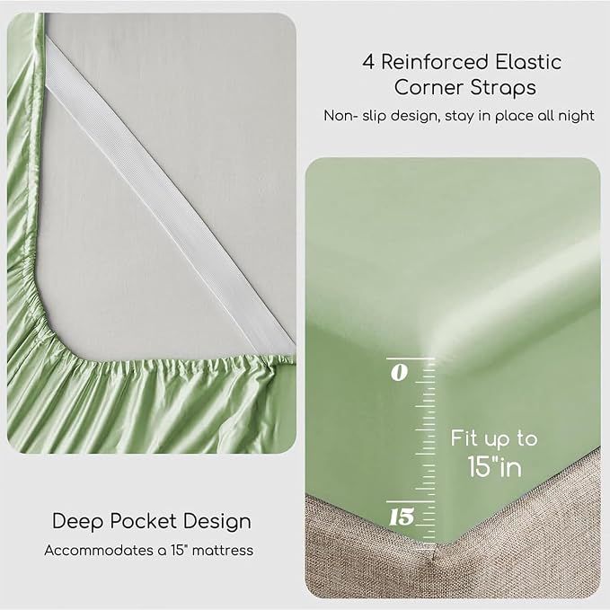MR&HM Satin Bed Sheets with Elastic Corner Straps, Queen Size Sheets Set - Image 4