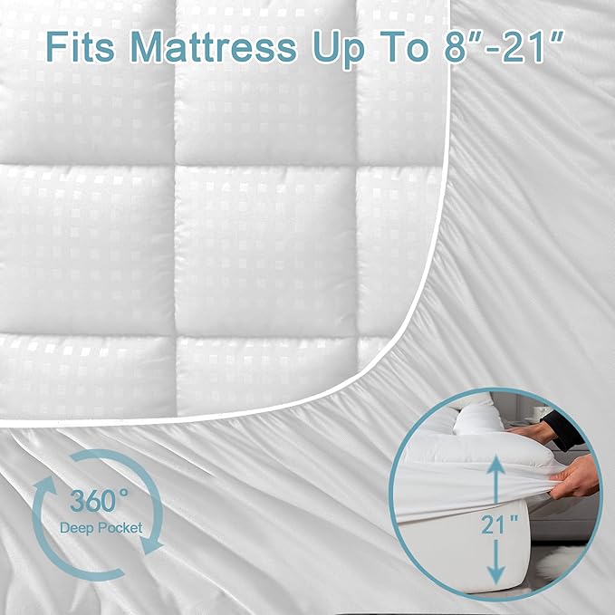 HYLEORY California King Mattress Pad Quilted Fitted Mattress Protector Cooling - Image 5