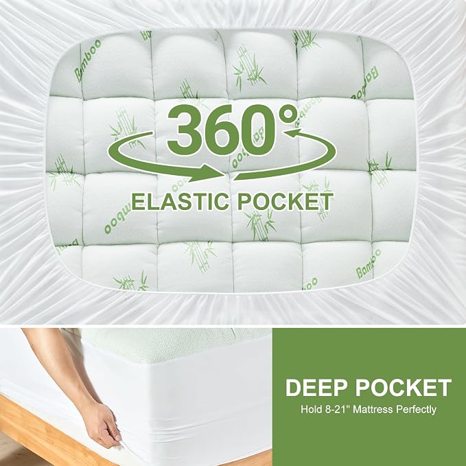 King Size Mattress Topper Viscose Derived from Bamboo, Soft Thick Pillow Top - Image 6