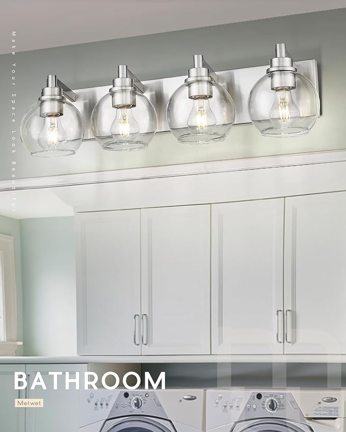 Bathroom Light Fixtures, 4 Light Brushed Nickel Vanity Light, 26 Inch Modern - Image 6