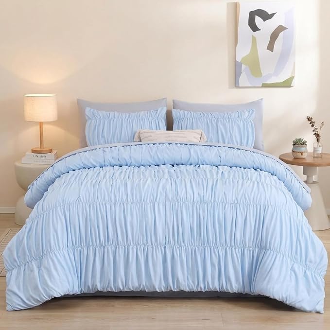 weigelia Cinched Comforter Set Queen – Soft Ruched Bedding Set, Apartment & - Image 6