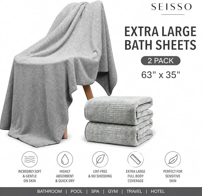 SEISSO 4 Pack Extra Large Bath Towels 63"x35", Bath Sheets - Image 2
