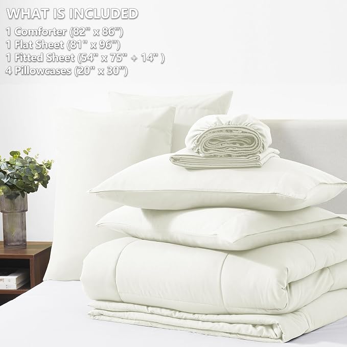 CozyLux Full Size Comforter Set Ivory, 7 Pieces Bed in a Bag, Ivory Comforter - Image 6