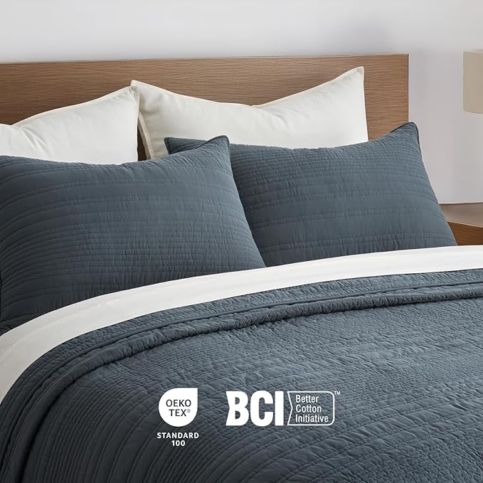 EVERGRACEHOME 100% Cotton Modern Lines Quilt Set King Size, Pre-Washed Soft - Image 6