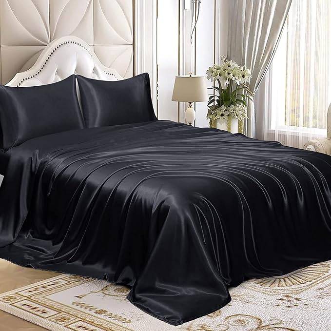 Homiest Black Satin Flat Sheet for Full Mattress, Luxury & Ultra Soft Bedding - Image 4