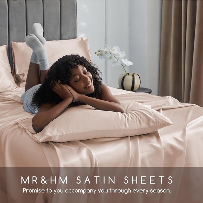 MR&HM Satin Bed Sheets, Full Size Sheets Set - Image 6