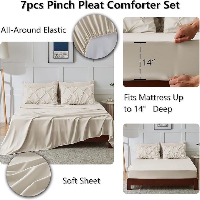 CozyLux King Size Comforter Set Beige, 7 Pieces Bed in A Bag Beige Comforter - Image 6