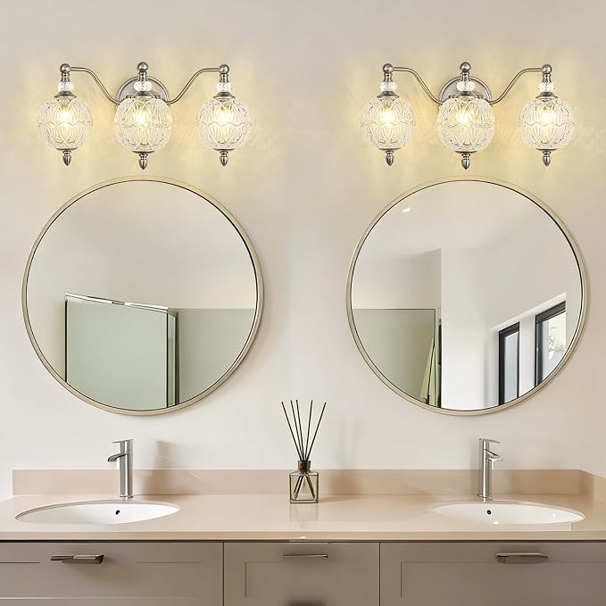 Brushed Nickel Bathroom Vanity Light, 3-Light Mid Century Modern Brushed Nickel - Image 9