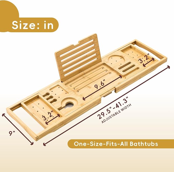 Premium Foldable Bamboo Bathtub Tray Caddy, Expandable Bath Caddy Tray - Image 9