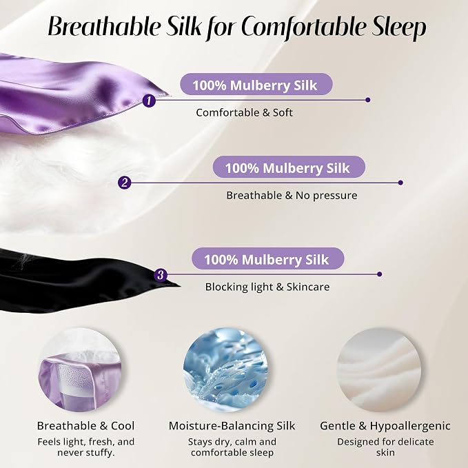 Silk Sleep Mask for Women: 100% Mulberry Silk Eye Mask, Soft Wavy Edge Eye - Image 2