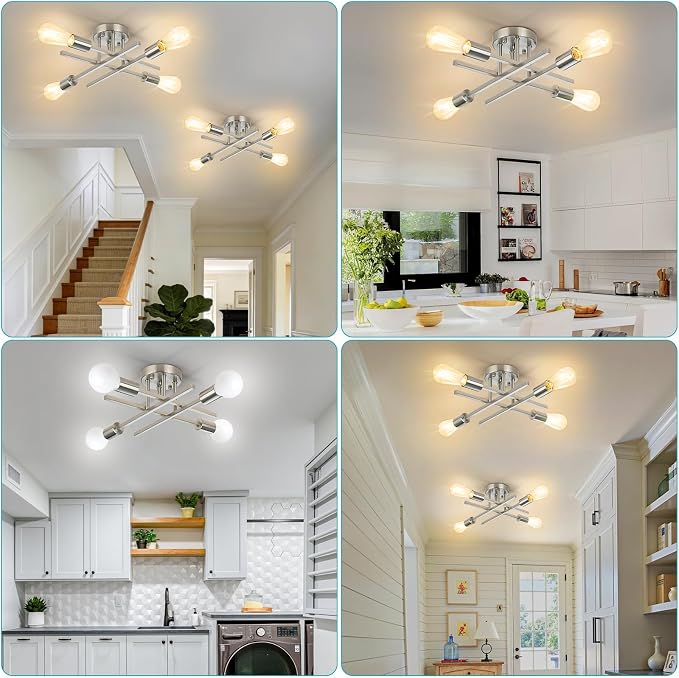 SunRider Industrial 4-Light Semi Flush Mount Ceiling Light Fixture, Brushed - Image 5