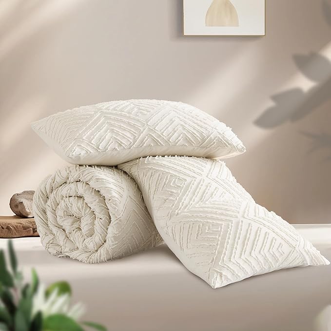 Andency King Size Comforter Set Beige, 3 Pieces Boho King Bedding Comforter Set - Image 3