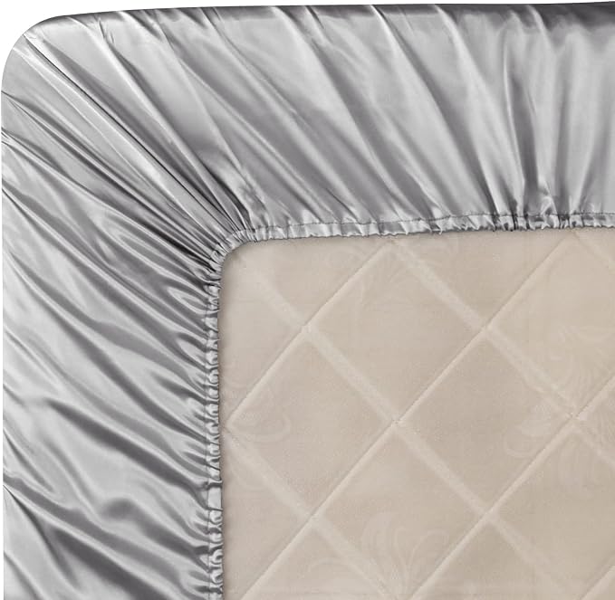 Homiest Luxury Light Grey Satin Fitted Twin Size Deep Pocket Bed Sheet - Image 6