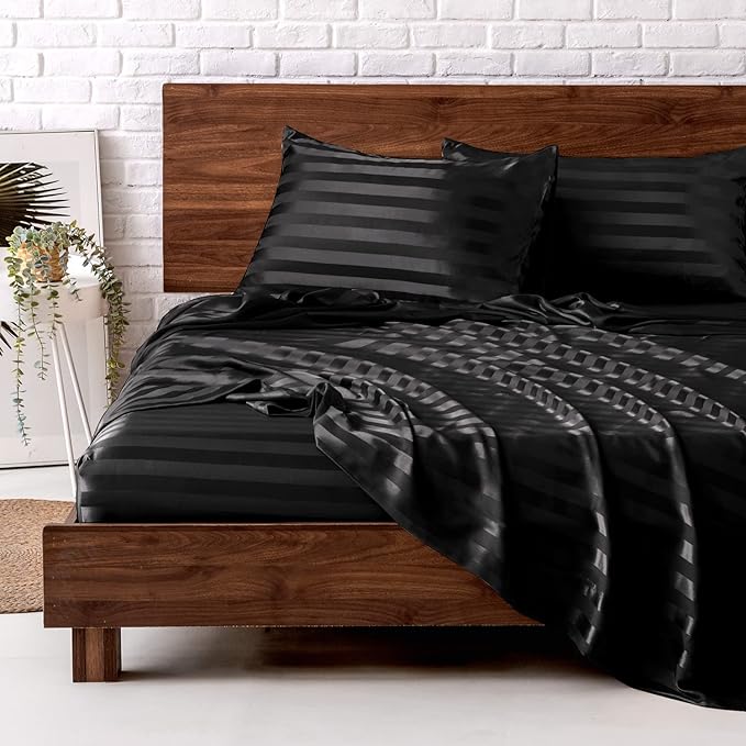 MR&HM Satin Bed Sheets, Queen Size Sheets Set by MRHM