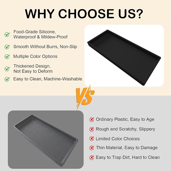 Bathroom Vanity Tray Black, Silicone 11.8 x 5 Inch Toilet Tank Tray Decor - Image 5